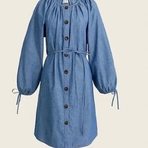 J. Crew Tie-Sleeve button front dress in Chambray -NWT